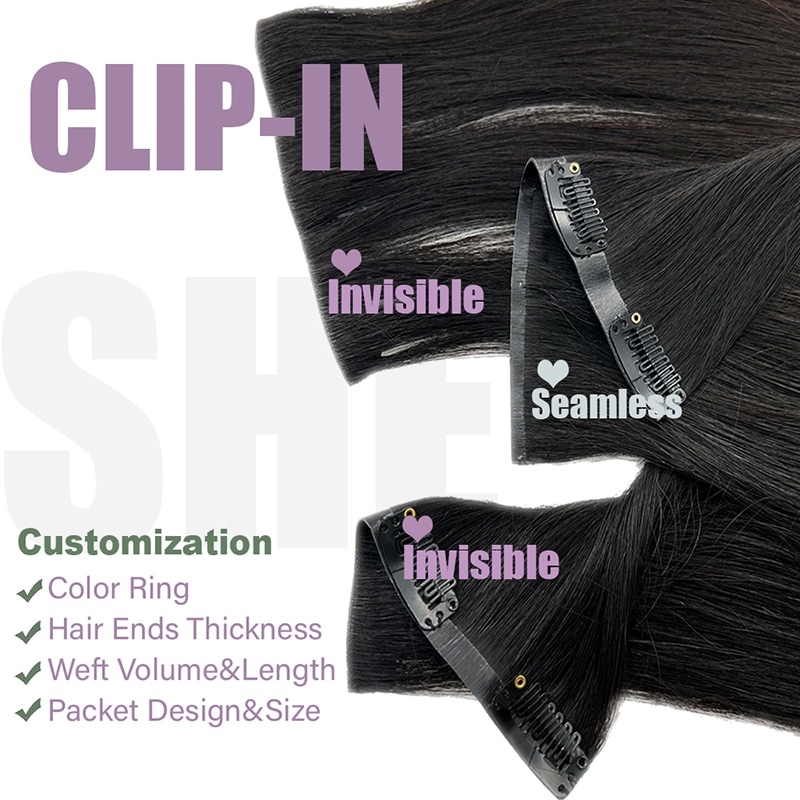 100% Human Cuticle Remy Hair Invisible Clipins Hair Extensions