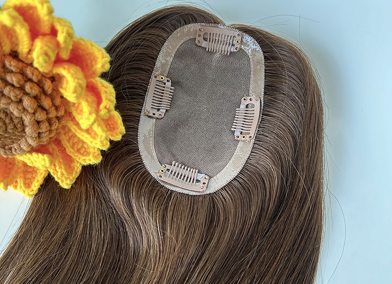 Mono Top Human Natural Hair Topper Brown Multi-directional Parting Styles