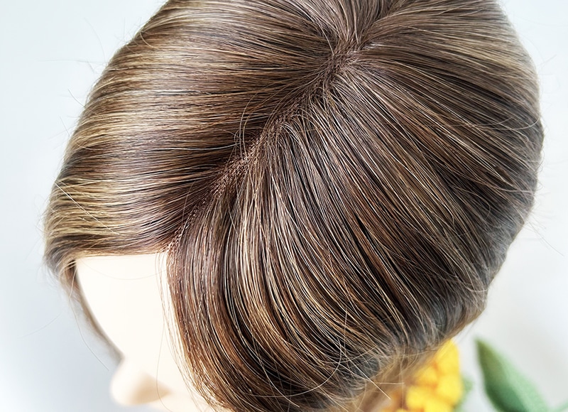 Mono Top Human Natural Hair Topper Balayage Brown Multi-directional Styles