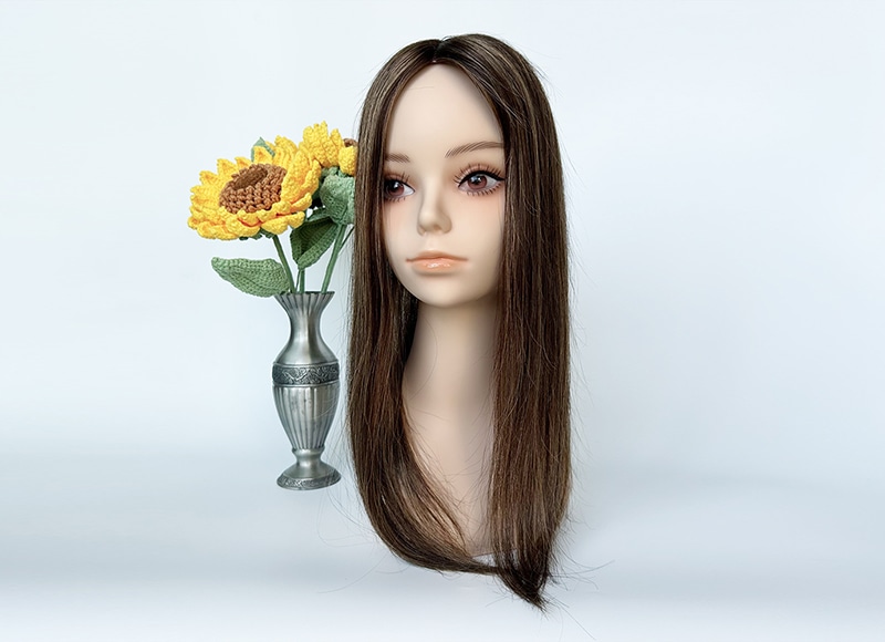 Mono Top Human Natural Hair Topper Balayage Brown Multi-directional Styles