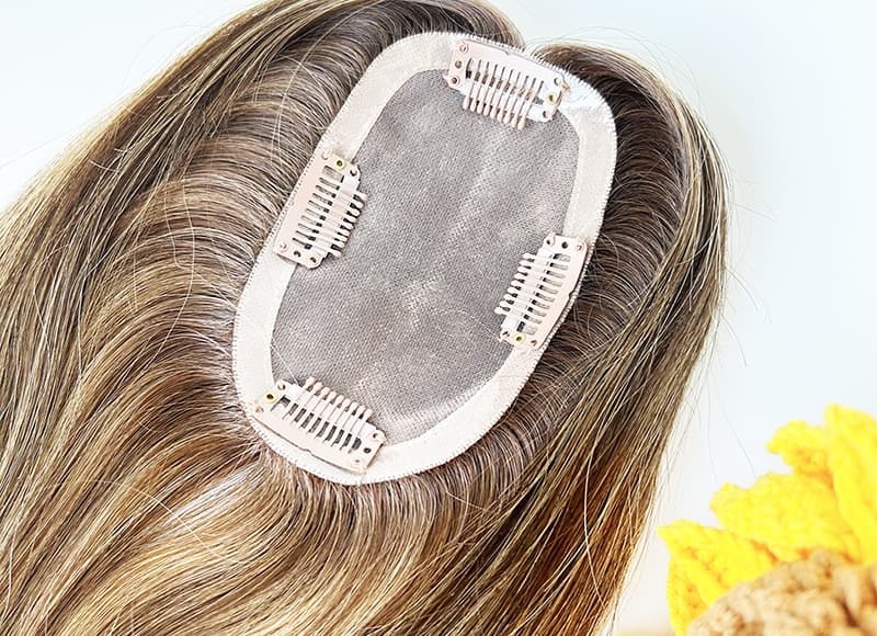 Mono Top Human Natural Hair Topper Balayage Brown Multi-directional Styles