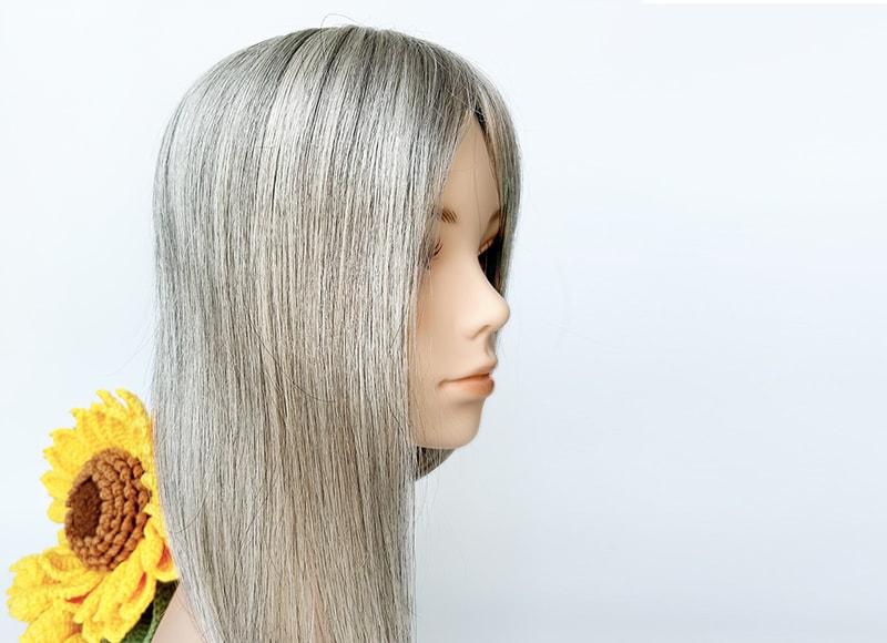 Mono Top Human Natural Hair Topper Salt&Pepper Grey Hair Multi-directional