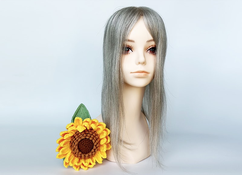 Mono Top Human Natural Hair Topper Salt&Pepper Grey Hair Multi-directional