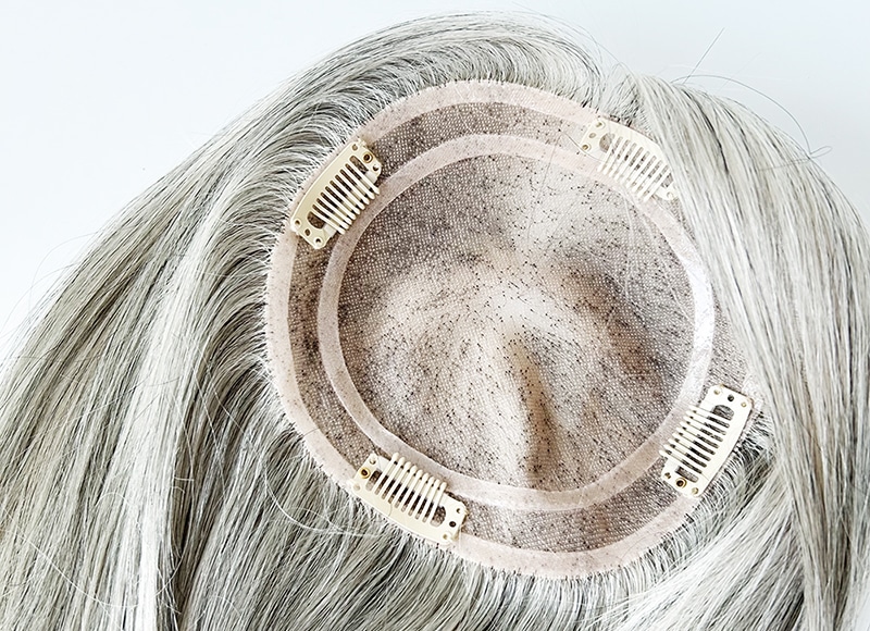 Mono Top Human Natural Hair Topper Salt&Pepper Grey Hair Multi-directional