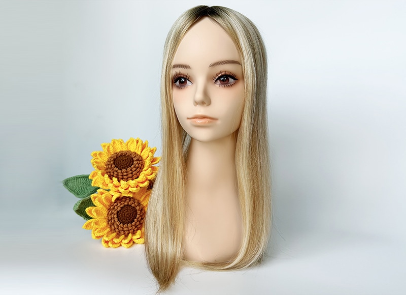 Mono Top Human Natural Hair Topper Balayage Ashy Blonde Multi-directional