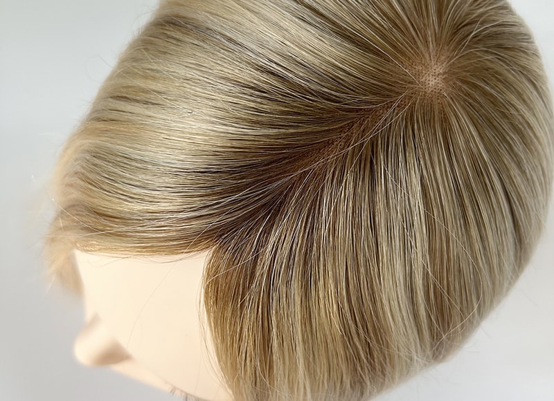 Mono Top Human Natural Hair Topper Balayage Ashy Blonde Multi-directional