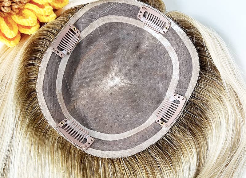 Mono Top Human Natural Hair Topper Balayage Ashy Blonde Multi-directional