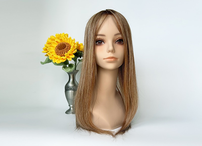 Mono Top Human Natural Hair Topper Balaylage Brown Honey Blonde