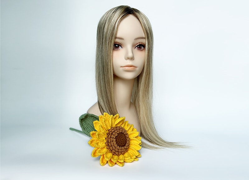 Mono Top Human Natural Hair Topper Ashy Brown Highlight Bleach Blonde