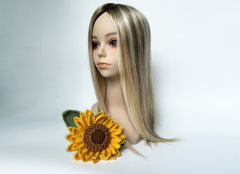 Mono Top Human Natural Hair Topper Ashy Brown Highlight Bleach Blonde