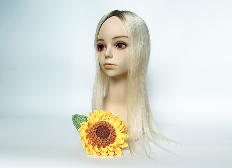 Mono Top Human Natural Hair Topper Ashy Brown Rooted Platinum Blonde