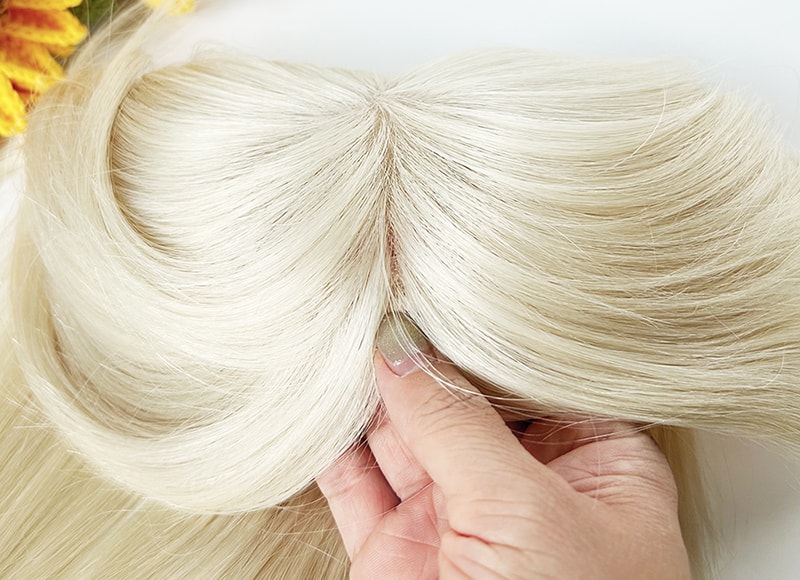 Mono Top Human Natural Hair Topper Platinum Blonde