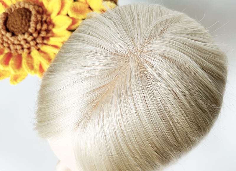 Mono Top Human Natural Hair Topper Platinum Blonde