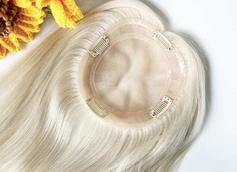Mono Top Human Natural Hair Topper Platinum Blonde