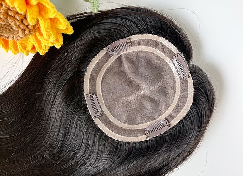 Mono Top Human Natural Hair Topper Off Black Darkest Brown